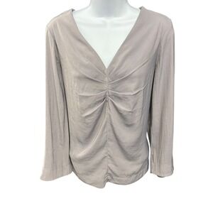 Prologue Womens V Neck Ruched Long‎ Sleeve Top Gray Size Medium